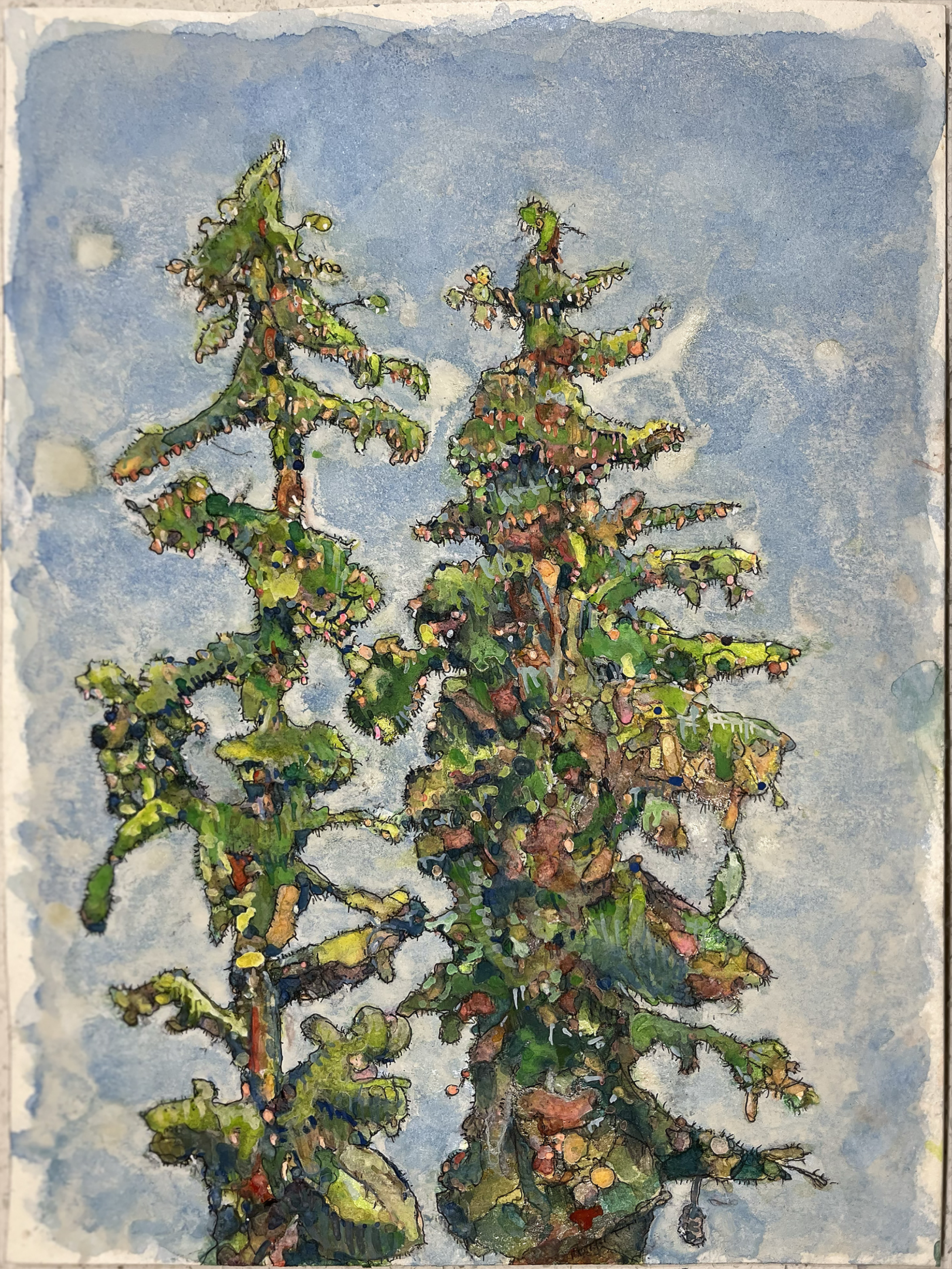 "Two Dougs." Watercolor on paper, 12" x 9" by  Maitland Jones.